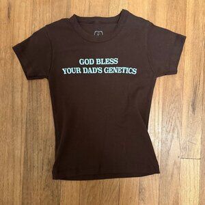 Sabrina Carpenter Tour Exclusive God Bless Your Dad's Genetics Baby Tee Size S